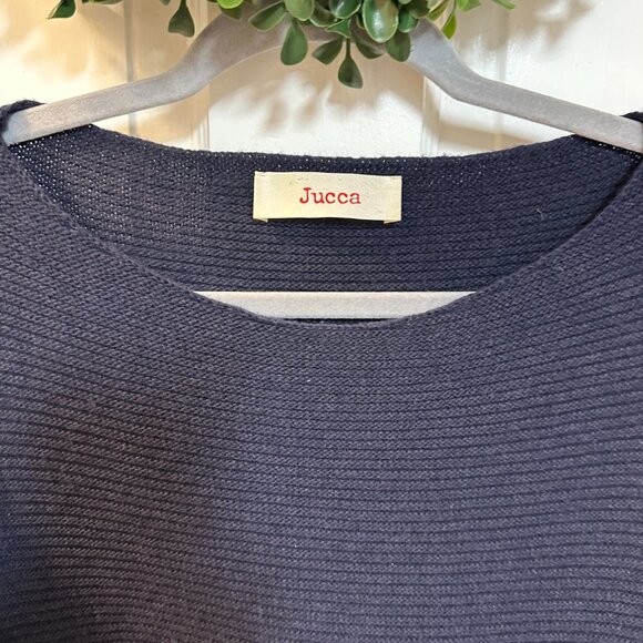 Jucca Navy Sweater with Side Slits and Vertical Ribbed Style-Size Small - Picture 2 of 4